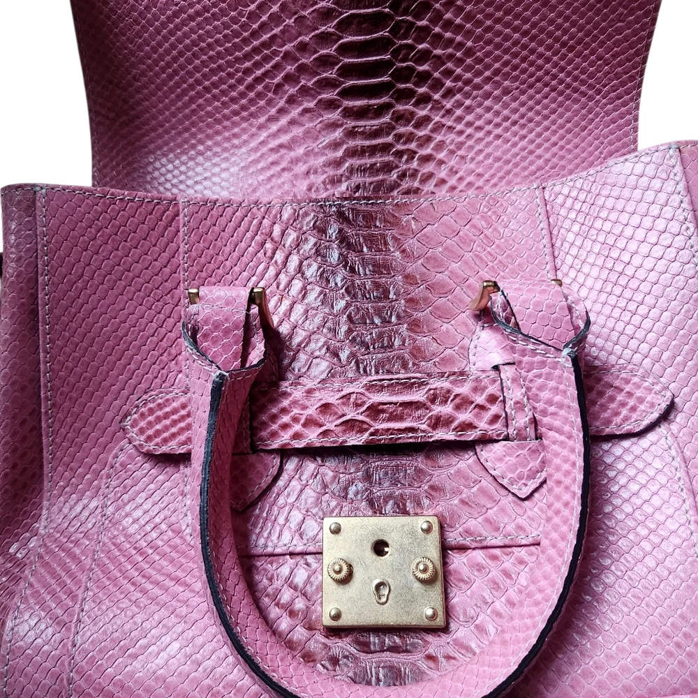 Berberovic Women's Kira Mini Leather Satchel Bag Alligator Pink European Leather